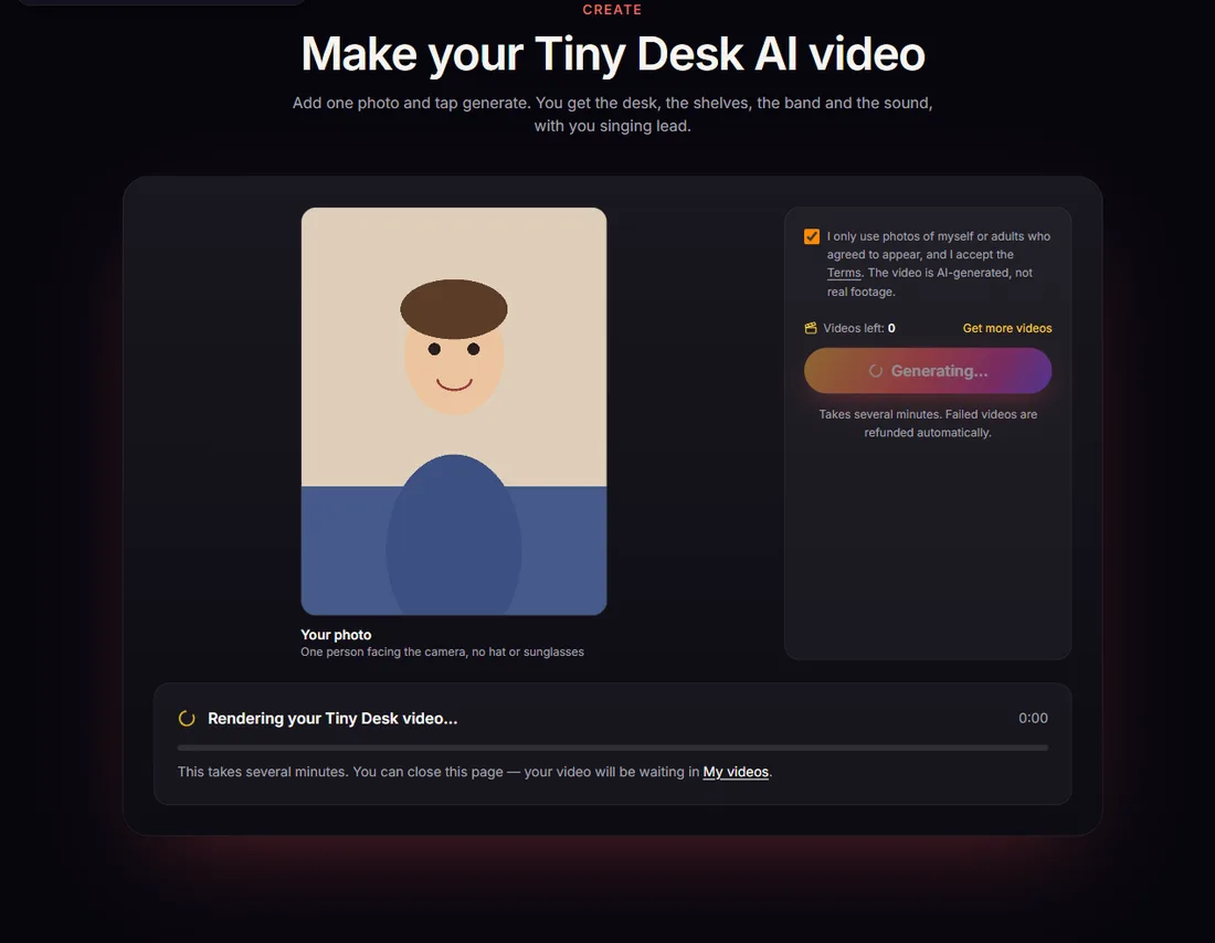 The generator while a Tiny Desk AI video is rendering